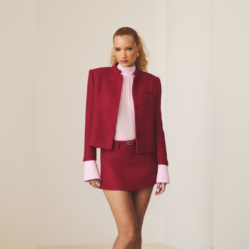 New! SER.O.YA Kristen Boucle Lady Buttoned Jacket Ruby Red Blazer ♥️ Small - Picture 2 of 15